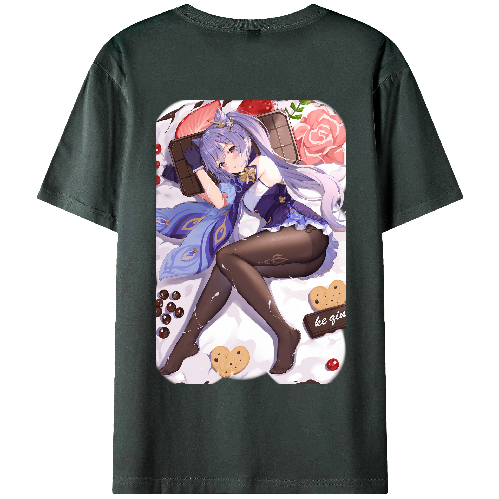 げんし神 刻晴 こくせい genshin Kokusei 綿100％ メンズ半袖Tシャツ（バックプリント） 通気性